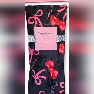 Juicy Couture Cherries Hearts Bows Plush Black Throw Blanket